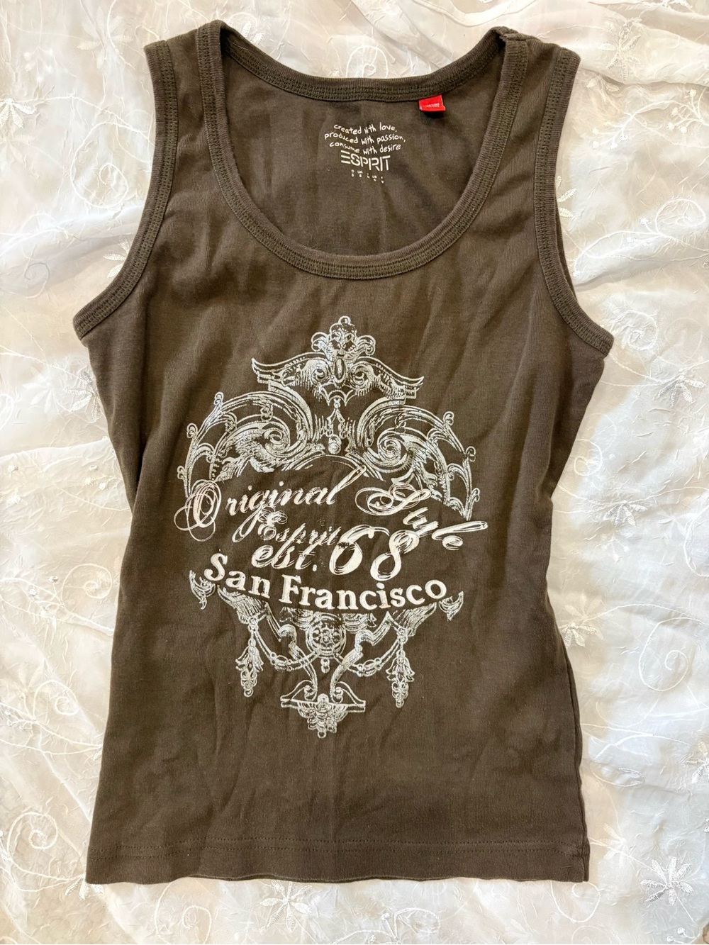 Esprit Y2K Brown Graphic Tank Top - San Francisco Print